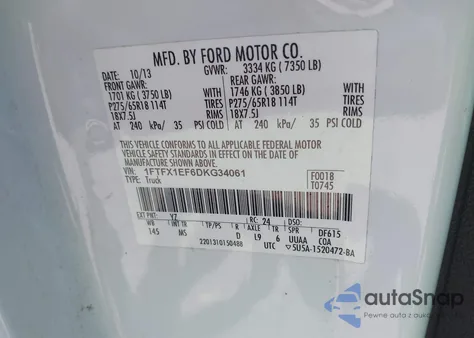 2013 Ford F150 Xlt from USA, damaged, VIN 1FTFX1EF6DKG34061